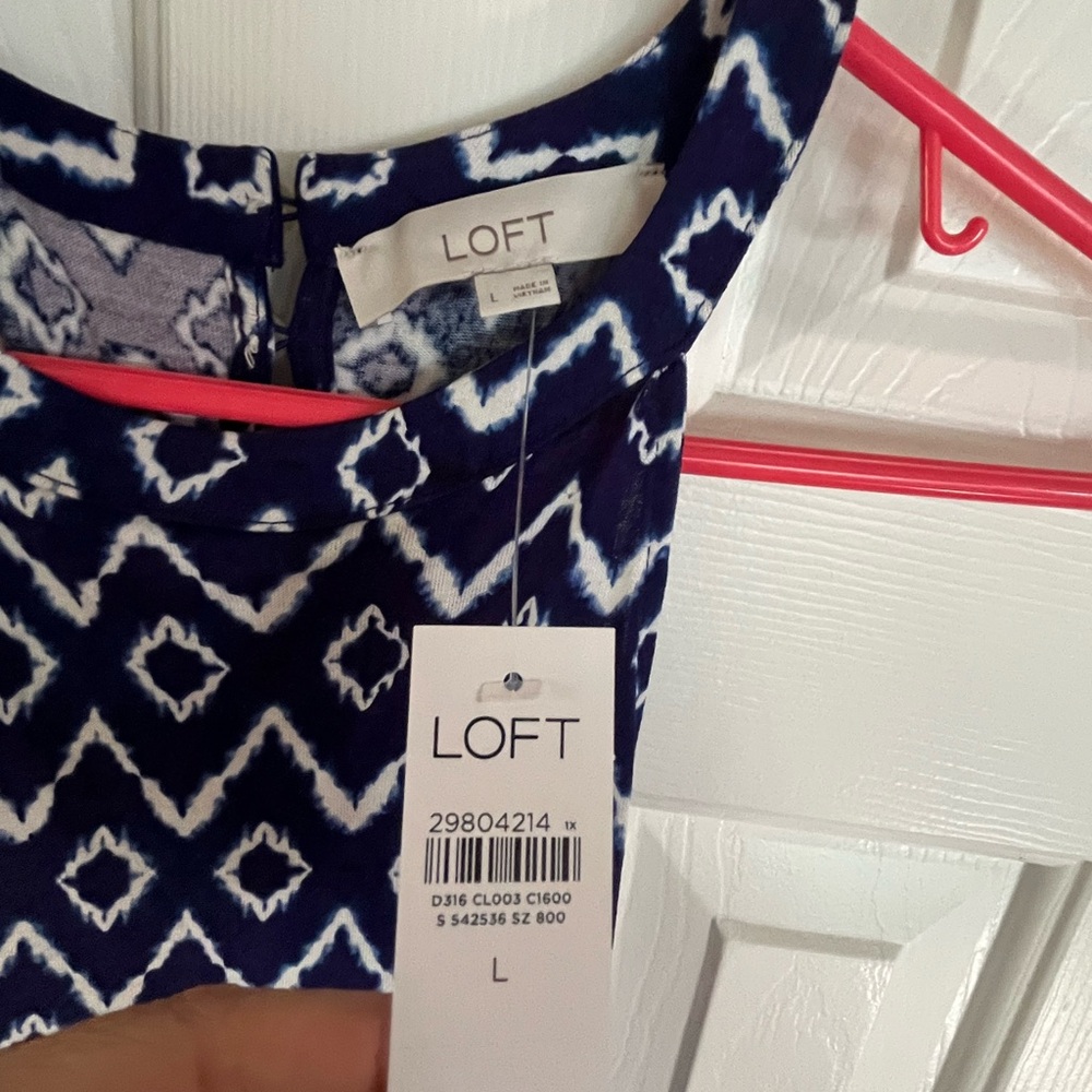 LOFT Navy and White Geometric Dress